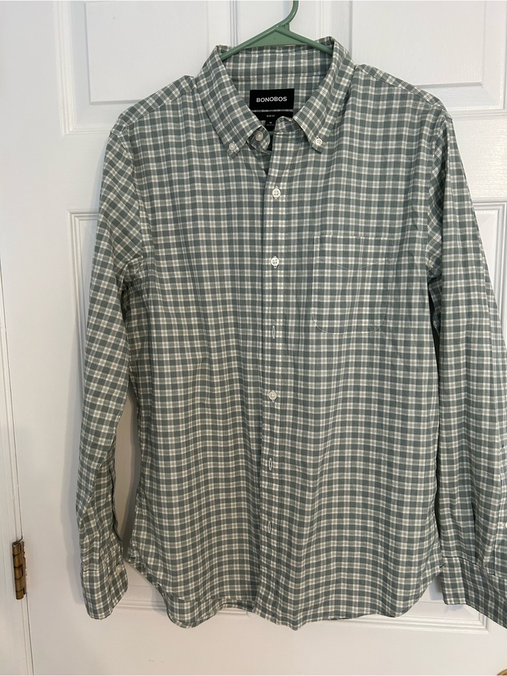 Bonobos Sage Green and White Plaid Button-Down Shirt